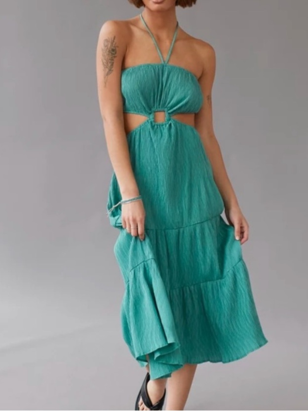 NWOT Urban Outfitters Esmee Teal Halter Cutout Midi Dress - Size Large - Picture 1 of 11